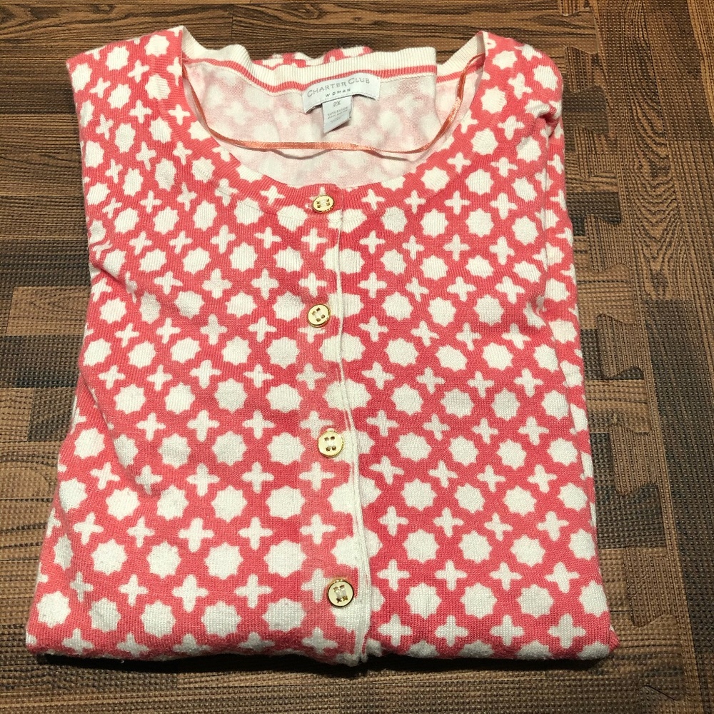 Charter Club Pink/White Cardigan 2X